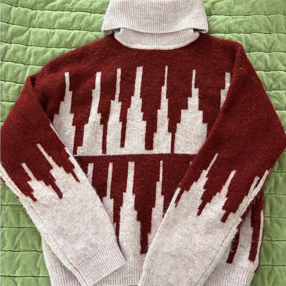 Urban Outfitters Pink and Burgandy Patterned Turtleneck Sweater